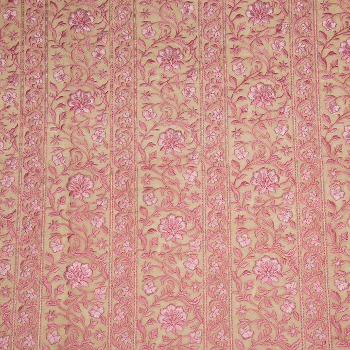 Shan Jaal on Cream/Pink Cotton Silk Embroidered Fabric