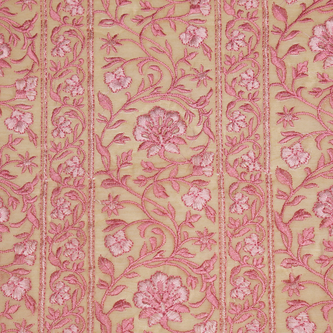 Shan Jaal on Cream/Pink Cotton Silk Embroidered Fabric