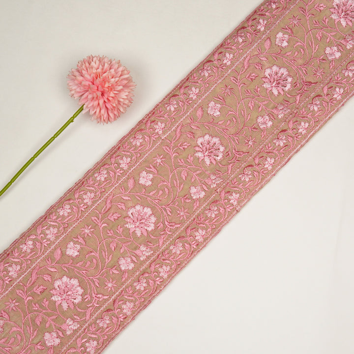 Shan Jaal on Cream/Pink Cotton Silk Embroidered Fabric