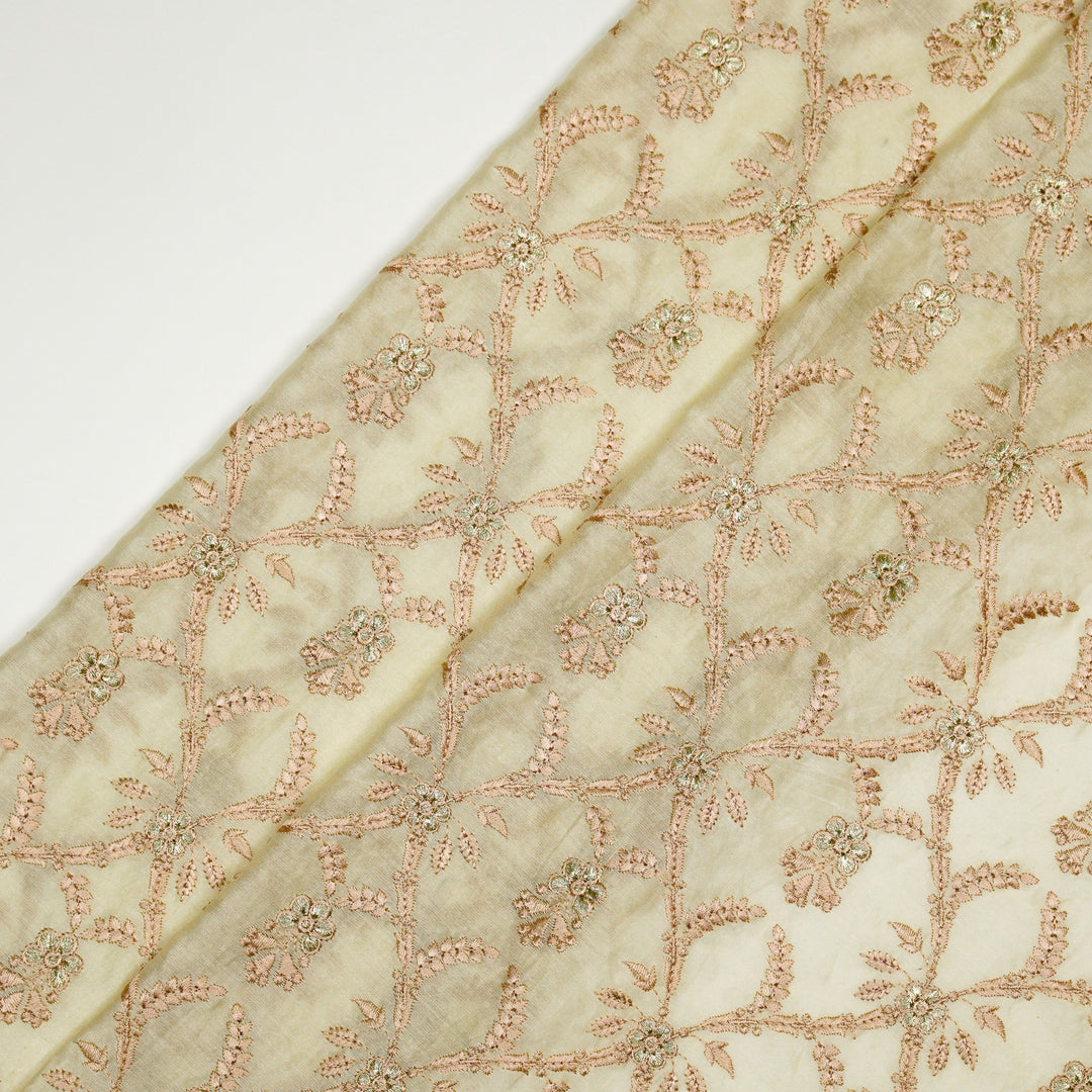 Trishika Jaal on Cream Silk Chanderi Embroidered Fabric
