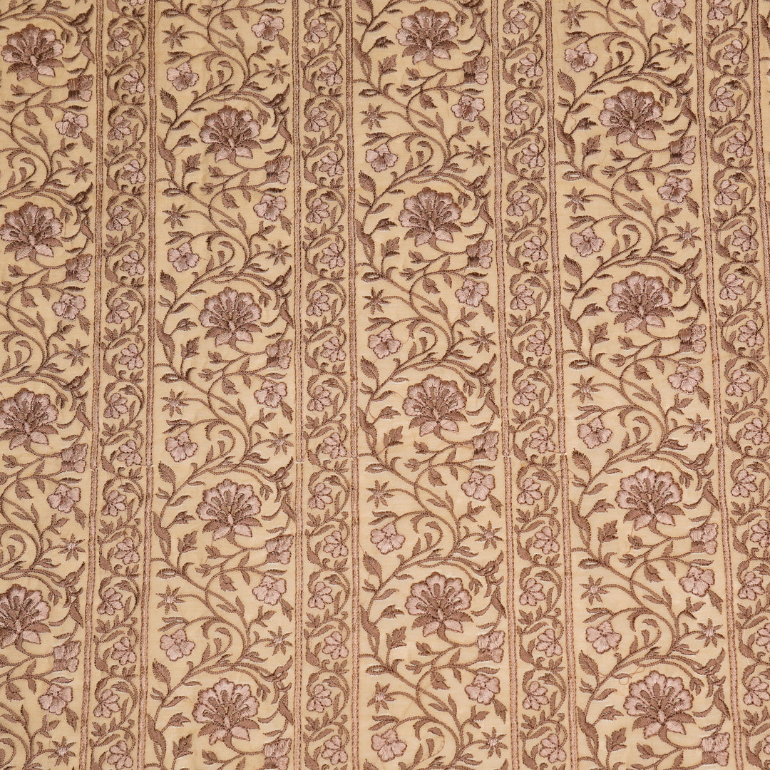 Shan Jaal on Cream/Brown Cotton Silk Embroidered Fabric