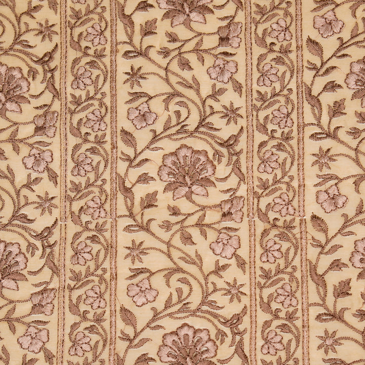 Shan Jaal on Cream/Brown Cotton Silk Embroidered Fabric