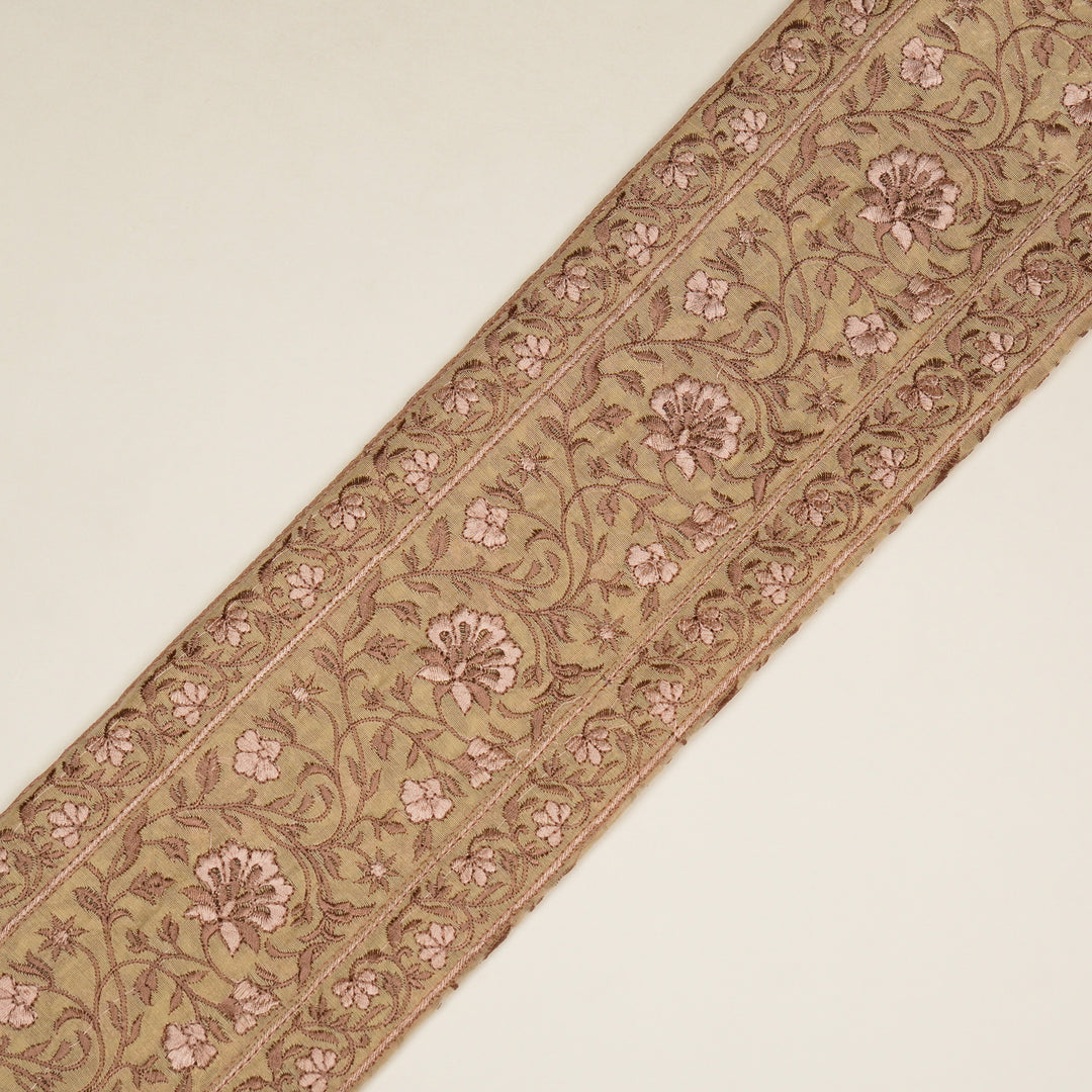 Shan Jaal on Cream/Brown Cotton Silk Embroidered Fabric