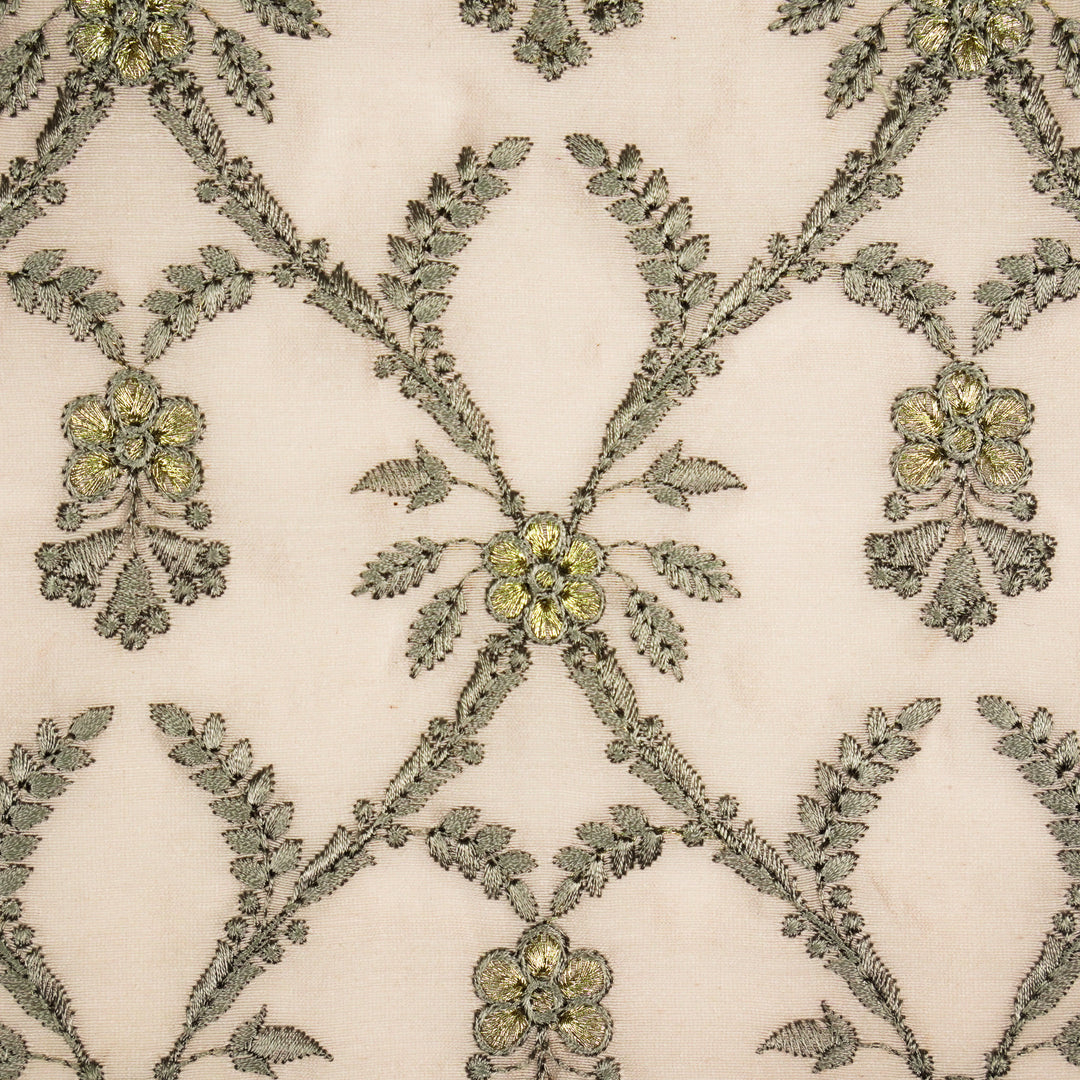 Trishika Jaal on Light Blush Silk Chanderi Embroidered Fabric