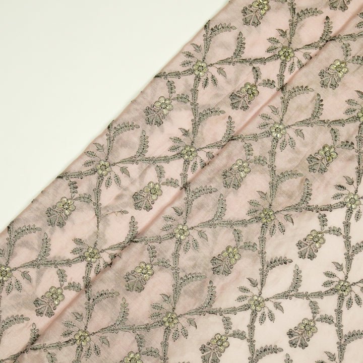 Trishika Jaal on Light Blush Silk Chanderi Embroidered Fabric