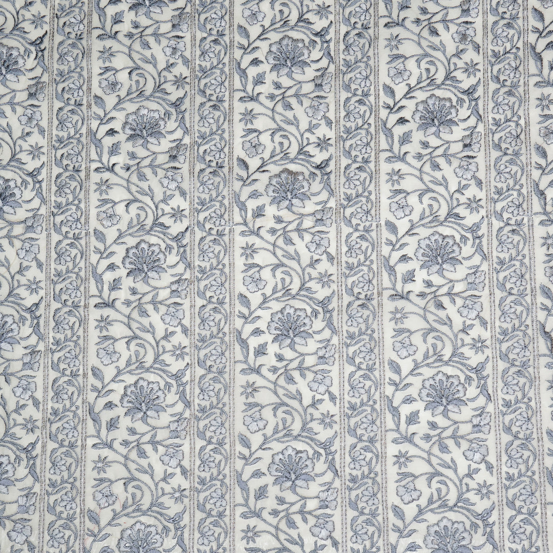 Shan Jaal on Cream/Grey Cotton Silk Embroidered Fabric
