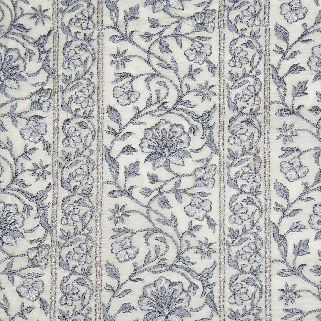 Shan Jaal on Cream/Grey Cotton Silk Embroidered Fabric