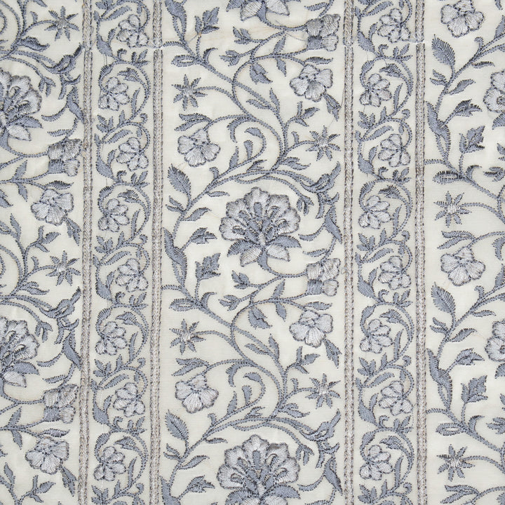 Shan Jaal on Cream/Grey Cotton Silk Embroidered Fabric