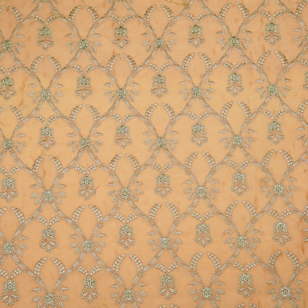Trishika Jaal on Peach Silk Chanderi Embroidered Fabric