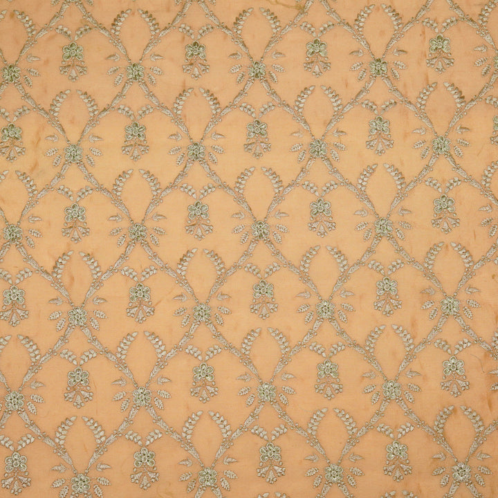 Trishika Jaal on Peach Silk Chanderi Embroidered Fabric