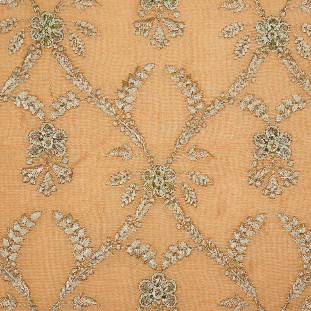 Trishika Jaal on Peach Silk Chanderi Embroidered Fabric