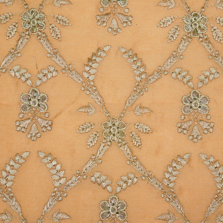 Trishika Jaal on Peach Silk Chanderi Embroidered Fabric