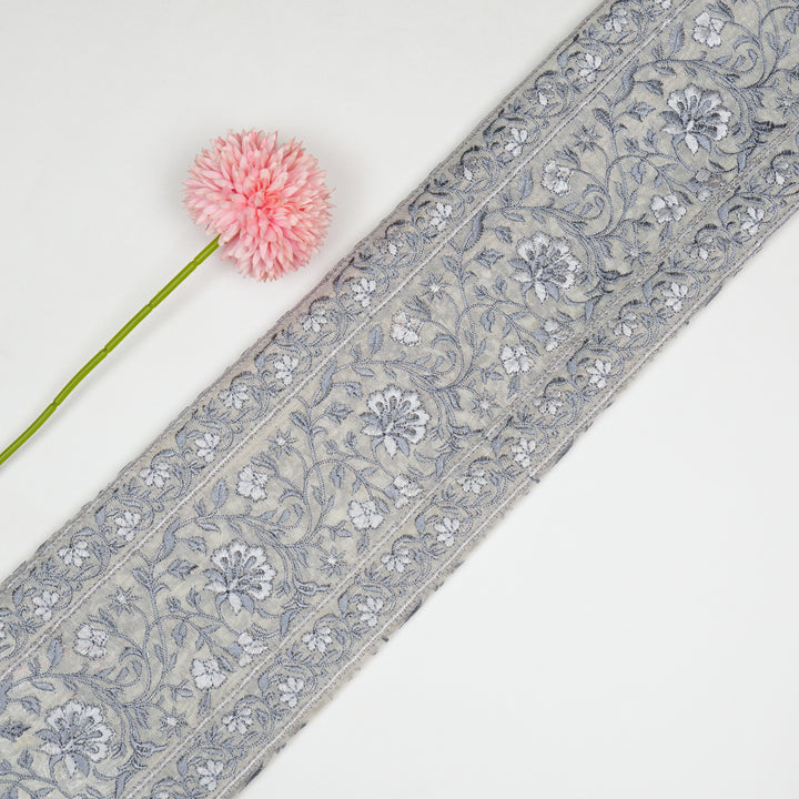 Shan Jaal on Cream/Grey Cotton Silk Embroidered Fabric