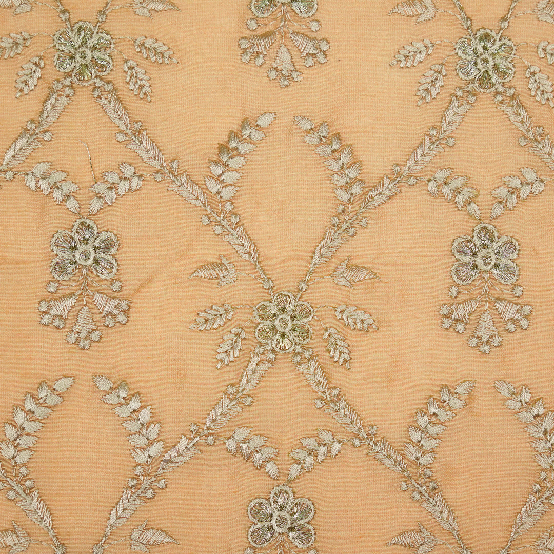 Trishika Jaal on Peach Silk Chanderi Embroidered Fabric