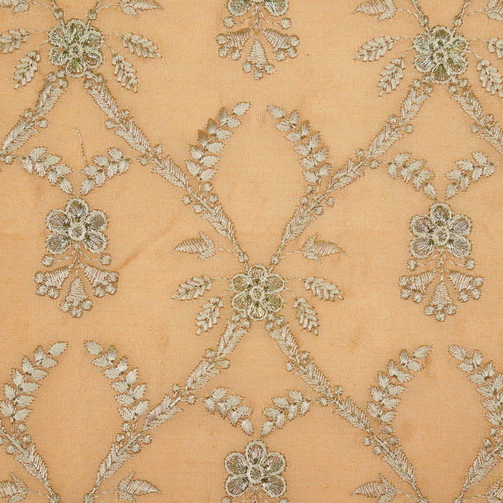 Trishika Jaal on Peach Silk Chanderi Embroidered Fabric