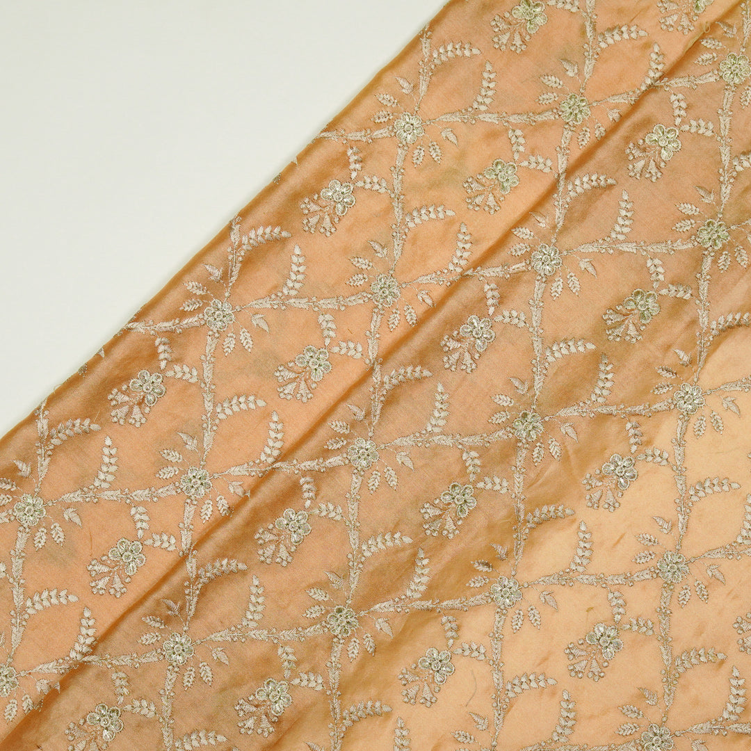 Trishika Jaal on Peach Silk Chanderi Embroidered Fabric