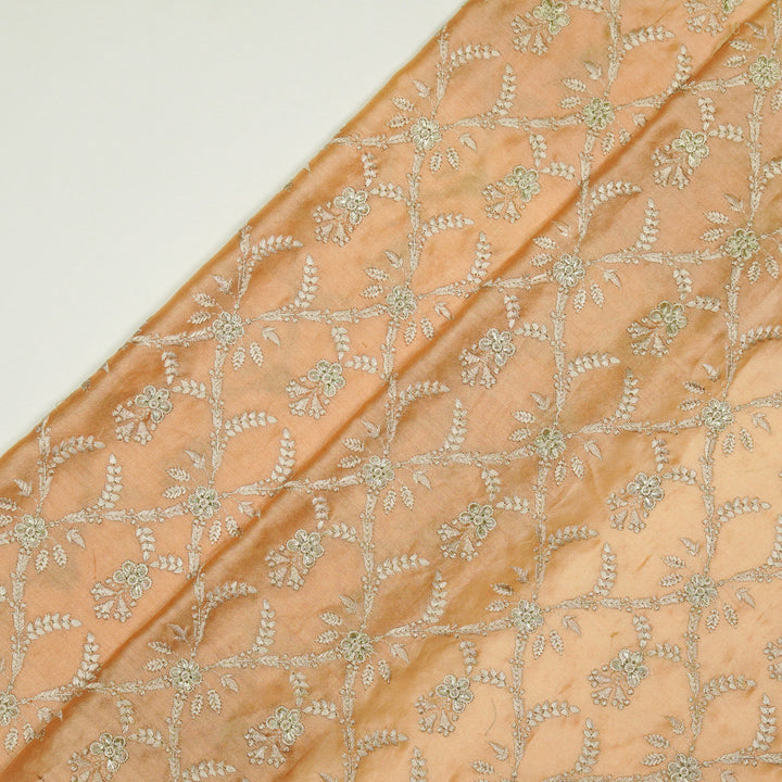 Trishika Jaal on Peach Silk Chanderi Embroidered Fabric