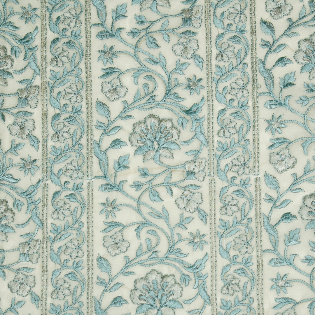 Shan Jaal on Cream/Teal Cotton Silk Embroidered Fabric