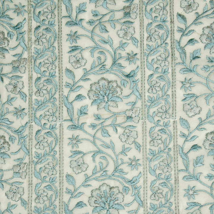 Shan Jaal on Cream/Teal Cotton Silk Embroidered Fabric