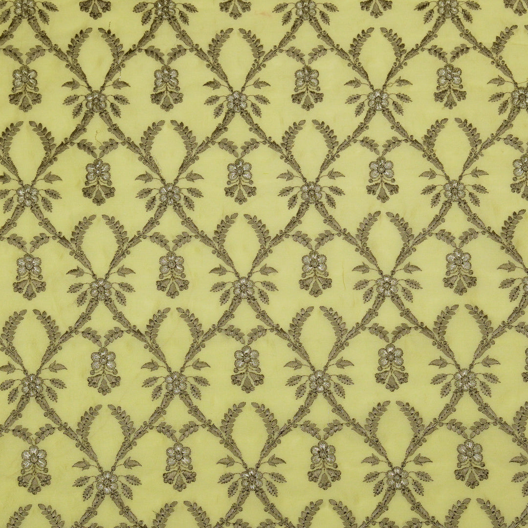 Trishika Jaal on Light Lemon Silk Chanderi Embroidered Fabric
