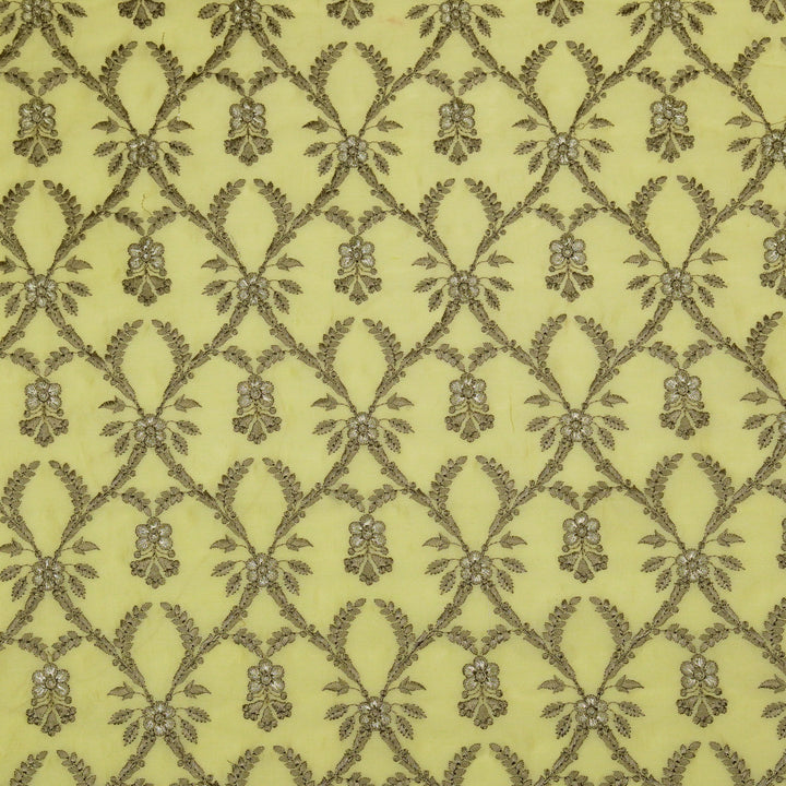 Trishika Jaal on Light Lemon Silk Chanderi Embroidered Fabric