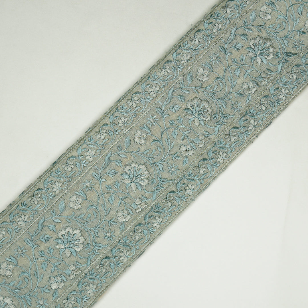 Shan Jaal on Cream/Teal Cotton Silk Embroidered Fabric