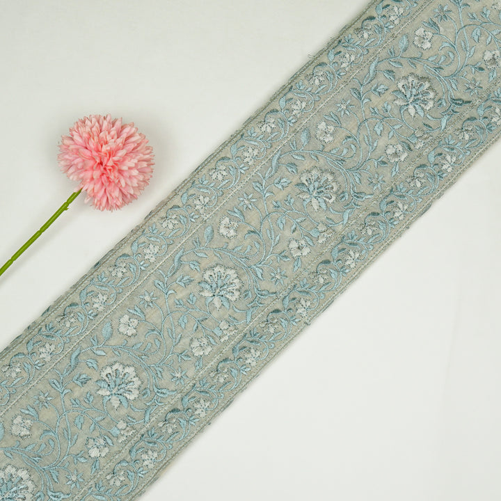 Shan Jaal on Cream/Teal Cotton Silk Embroidered Fabric