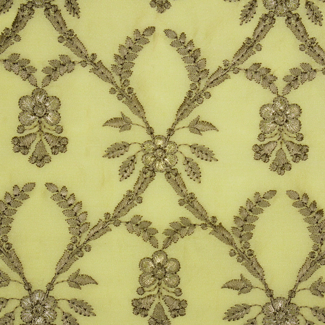 Trishika Jaal on Light Lemon Silk Chanderi Embroidered Fabric