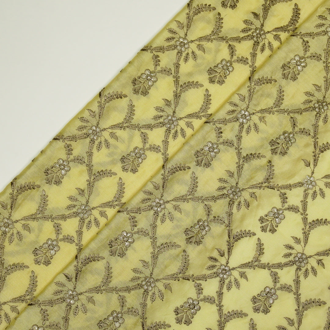 Trishika Jaal on Light Lemon Silk Chanderi Embroidered Fabric