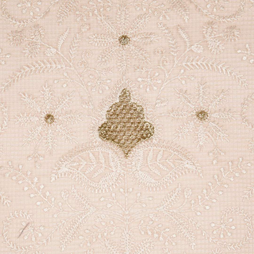 Chikankari Style Jaal With Zardozi On Peach Munga Kota