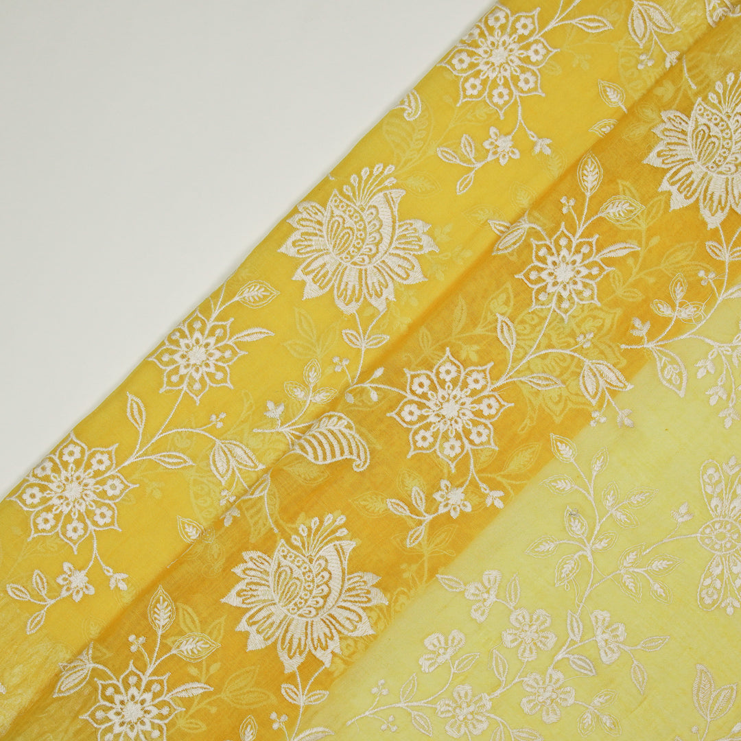 Sanjoli Jaal on Gold Cotton Silk Embroidered Fabric