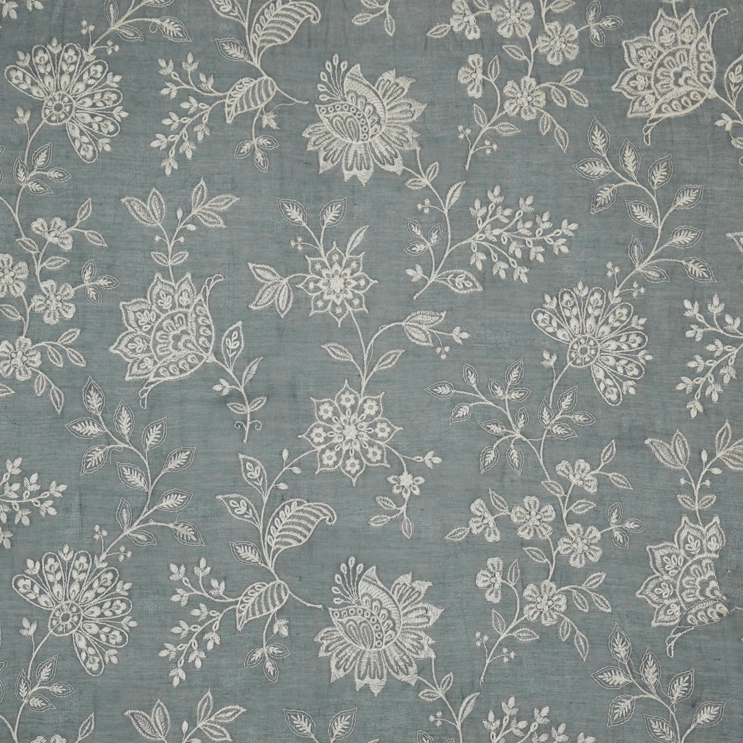 Sanjoli Jaal on Steel Grey Cotton Silk Embroidered Fabric