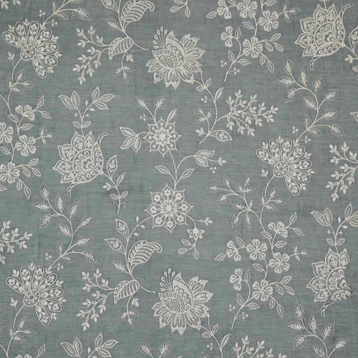 Sanjoli Jaal on Steel Grey Cotton Silk Embroidered Fabric