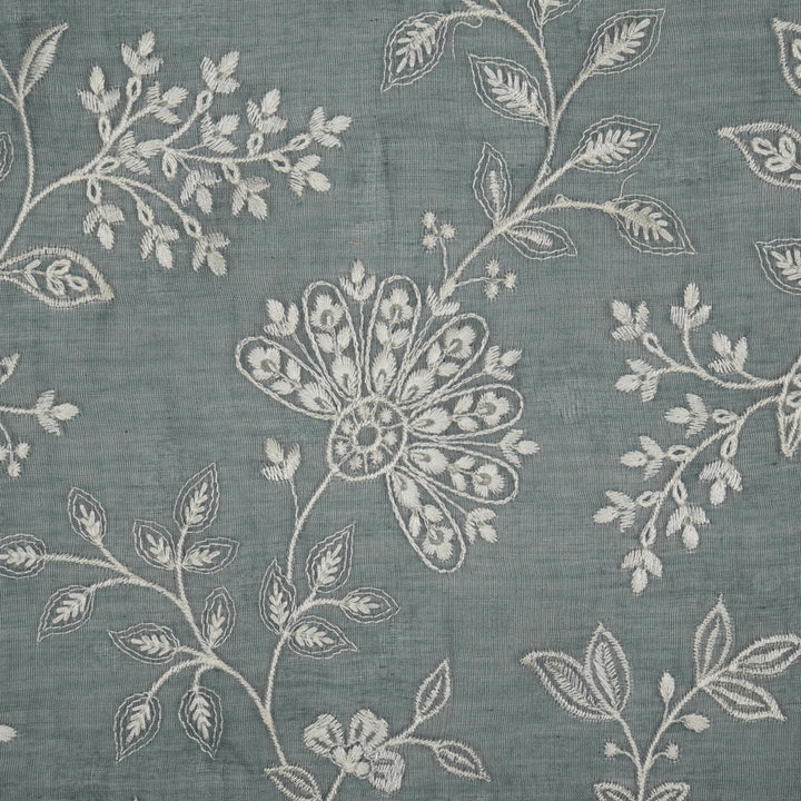 Sanjoli Jaal on Steel Grey Cotton Silk Embroidered Fabric