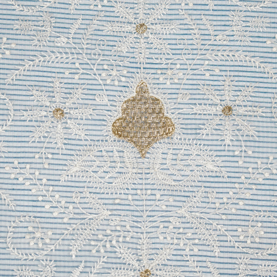 Chikankari Style Jaal With Zardozi On Blue Munga Kota