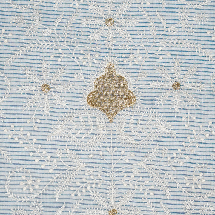 Chikankari Style Jaal With Zardozi On Blue Munga Kota