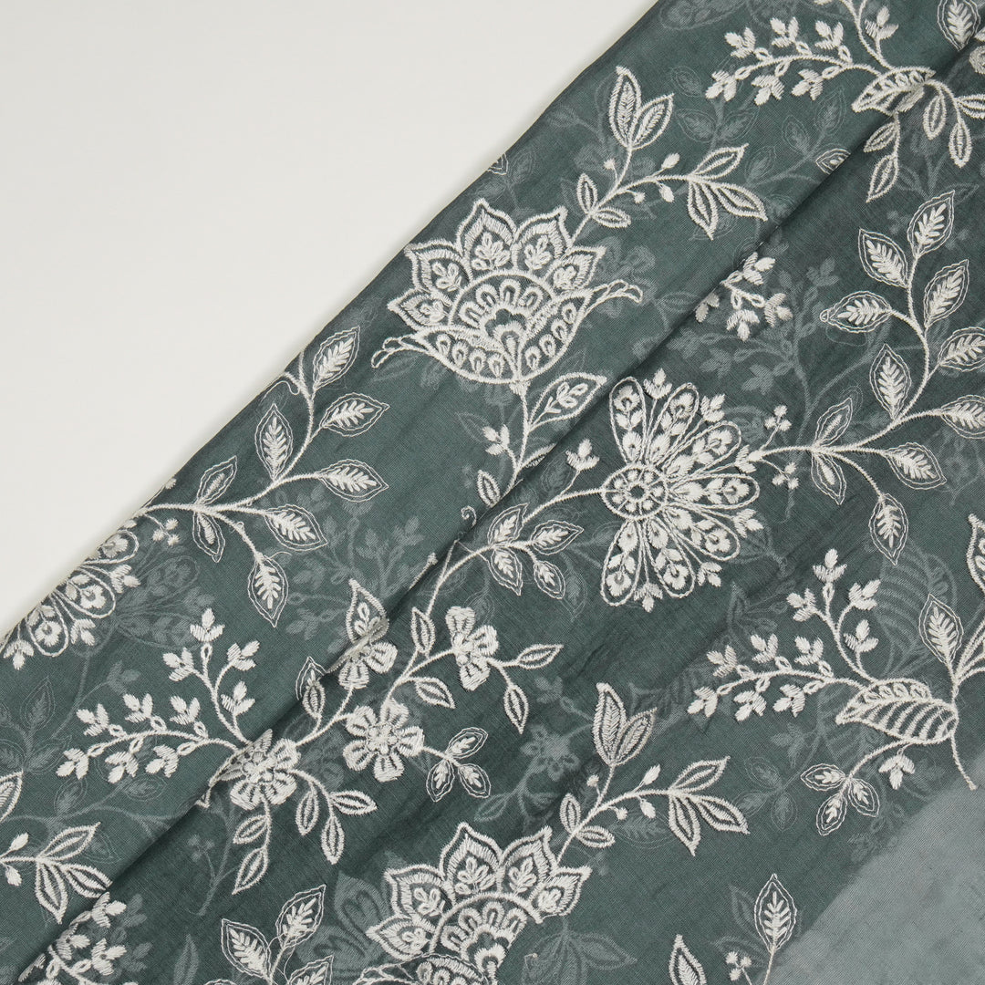 Sanjoli Jaal on Steel Grey Cotton Silk Embroidered Fabric