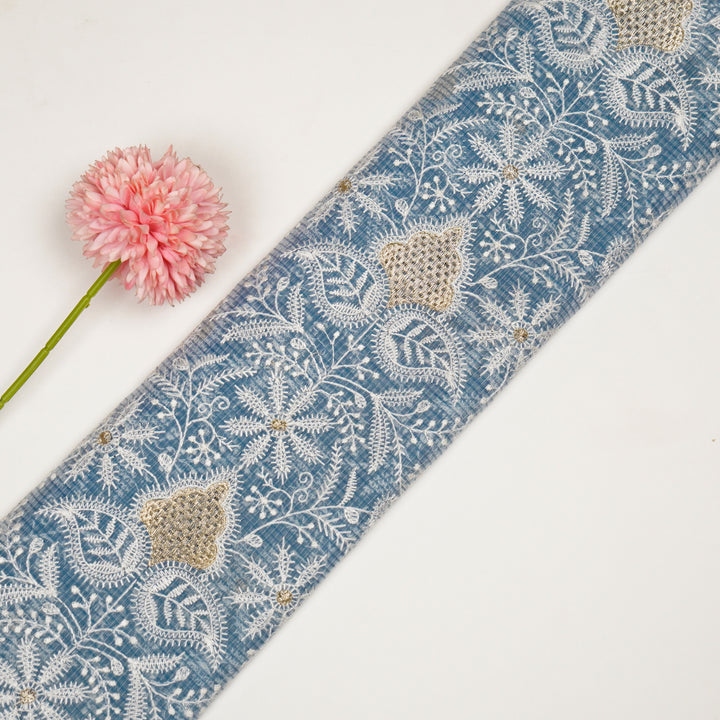 Chikankari Style Jaal With Zardozi On Blue Munga Kota