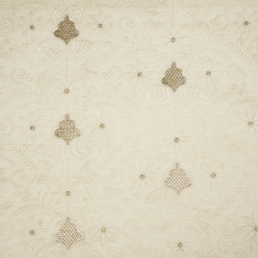 Chikankari Style Jaal With Zardozi On Cream Munga Kota