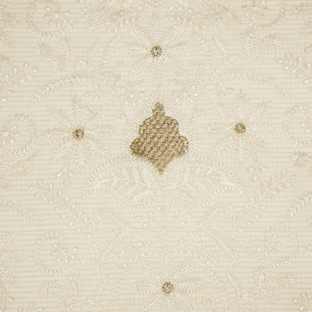 Chikankari Style Jaal With Zardozi On Cream Munga Kota