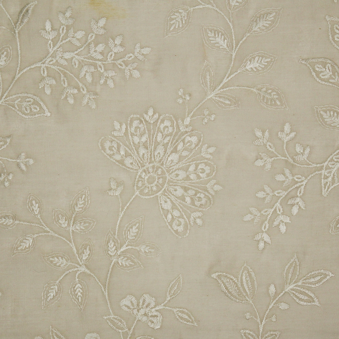 Sanjoli Jaal on Ecru Cotton Silk Embroidered Fabric