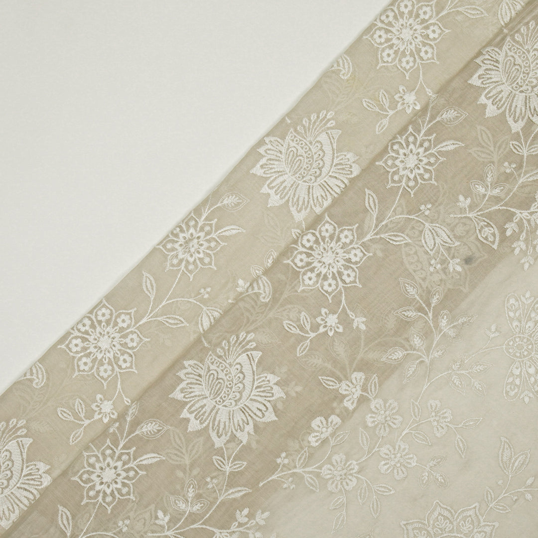 Sanjoli Jaal on Ecru Cotton Silk Embroidered Fabric