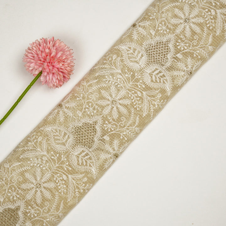 Chikankari Style Jaal With Zardozi On Cream Munga Kota