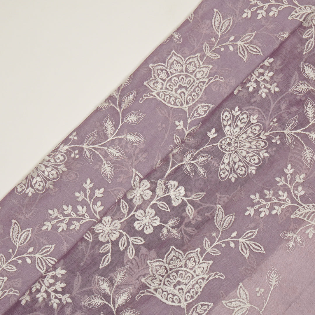 Sanjoli Jaal on Lavender Cotton Silk Embroidered Fabric