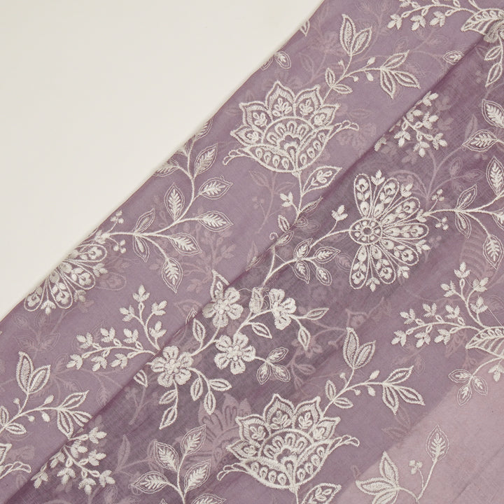 Sanjoli Jaal on Lavender Cotton Silk Embroidered Fabric