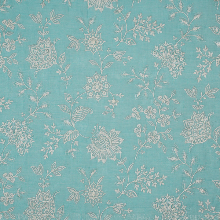 Sanjoli Jaal on Turquoise Cotton Silk Embroidered Fabric