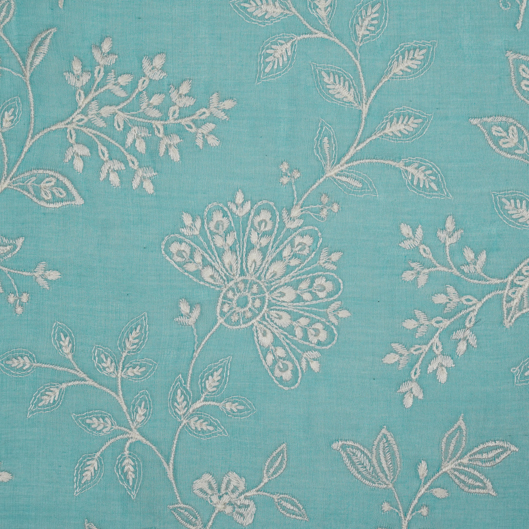 Sanjoli Jaal on Turquoise Cotton Silk Embroidered Fabric