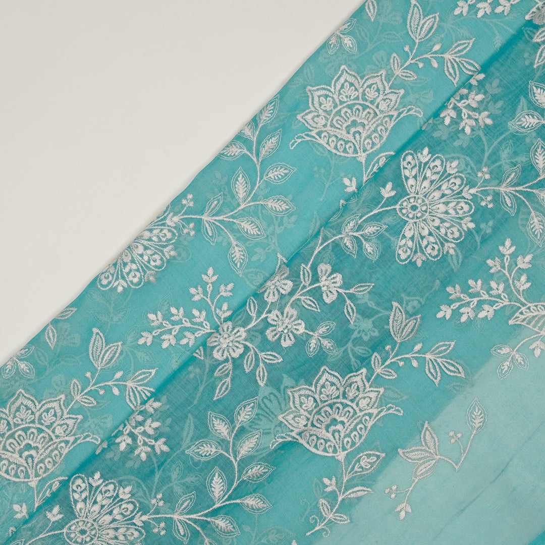 Sanjoli Jaal on Turquoise Cotton Silk Embroidered Fabric
