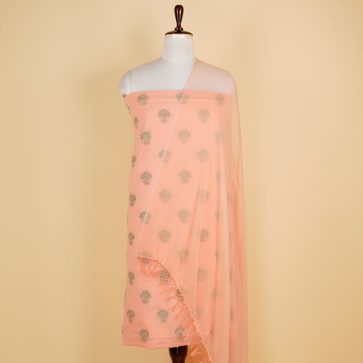 Ziva Zari Buta Suit fabric set on Georgette (Unstitched)-  Peach