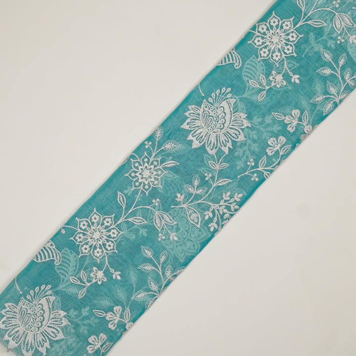 Sanjoli Jaal on Turquoise Cotton Silk Embroidered Fabric